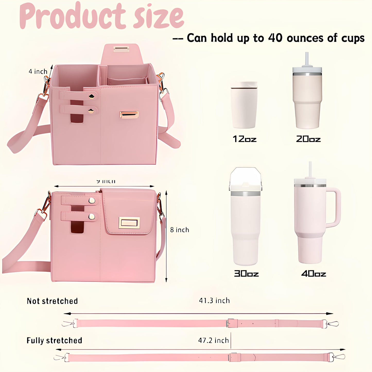 Kascool Outdoor Portable Crossbody Water Cup Storage Bag, Compatible with Stanley & Most Water Bottles, Crossbody Bag with Sports Water Bottle Holder for Women | Adjustable Shoulder Strap (Pink)