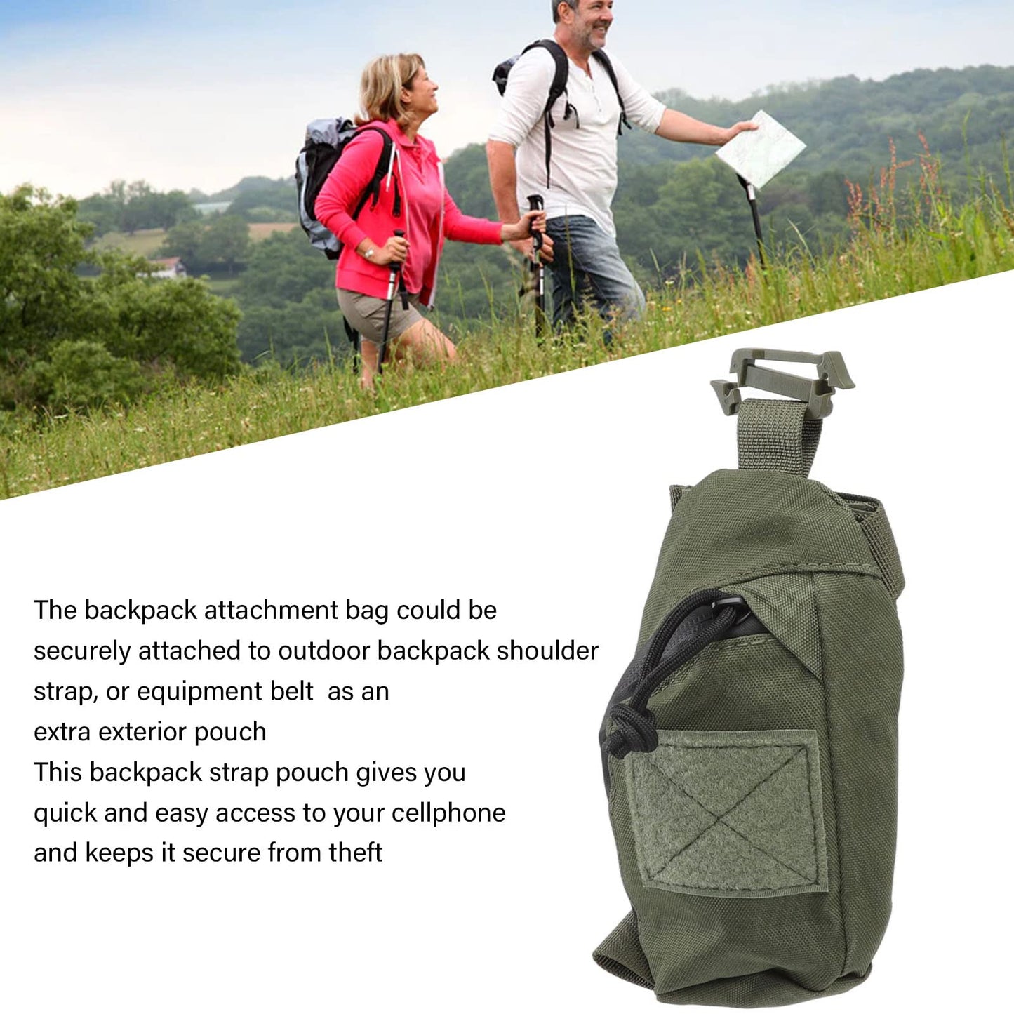 Backpack Shoulder Strap Pouch,Clip On Pouch Attachment Bag Accessory Clip Sundries Pocket Smartphone Pack Case Phone Holder(ArmyGreen)
