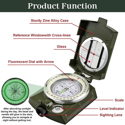 Compasses,Hiking Compass for Survival with ,Waterproof Durable and Pocket-SizedTactical Survival Compass with Lanyard,Climbing Biking Exploring Geology, Outdoor Activities