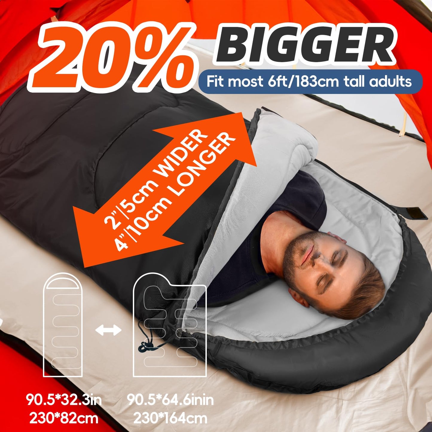 MEREZA Sleeping Bags XL for Adults Mens Large Wide Sleeping Bag for Camping & Backpacking Big and Tall Sleeping Bags for Women 4 Season Warm & Cool Weather with Compression Sack 20-32°F