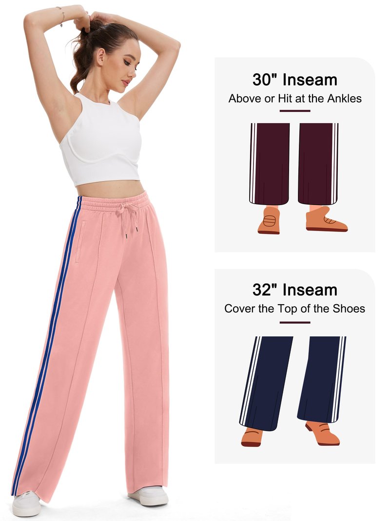 Tapata Long Women's 32" Inseam Track Pants Elastic Waistband Y2K with Zipper Pockets Dance Studio Sweatpants, Pink, XXL