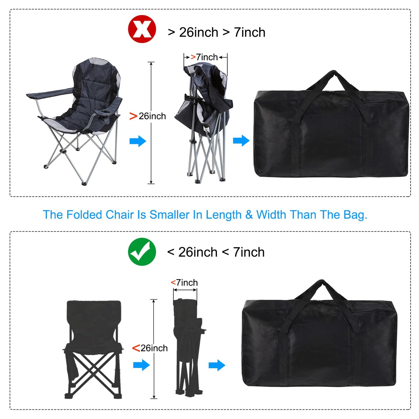 PATIKIL 26" Camp Chair Replacement Bag, Large Storage Duffle Bag Waterproof Moving Bag with Zipper Foldable Canvas Tote Bag for Travel Camping, Black (26"x13.7"x7.8")