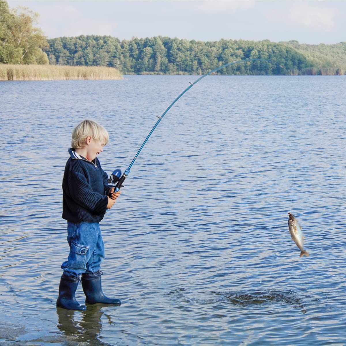 LEOFISHING Portable Kids Fishing Rod Set 2Pack Telescopic Fishing Poles for Boys and Girls Fishing Rod and Reel Combos with Full Kits Fishing Net and Bucket for Toddler Youth (Blue and Orange)