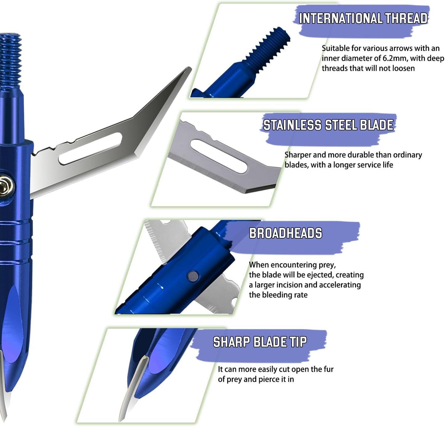 12pcs Hunting Broadheads 100 Grain Archery Broadheads 420 Stainless Steel Higher Hardness 2-Blades + 1 pc Broadhead Case for Arrowheads