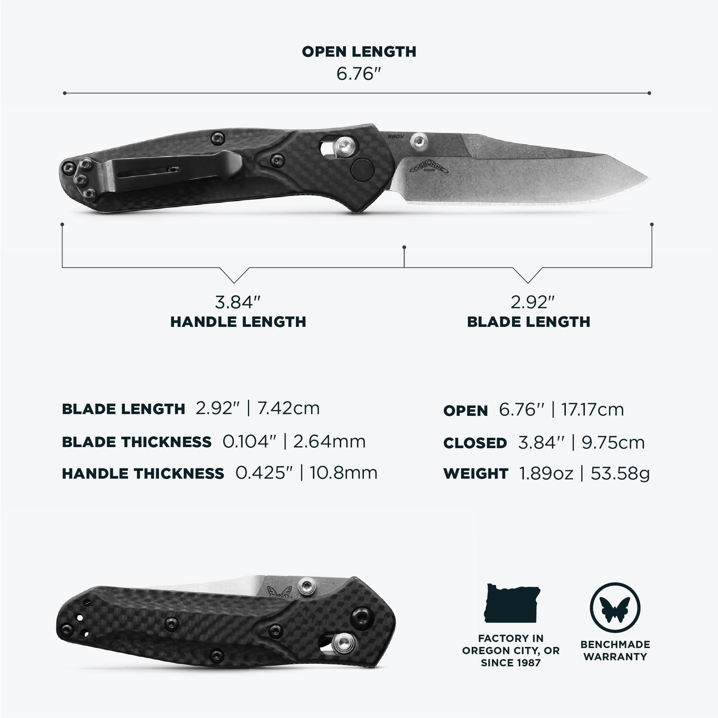 Benchmade - Mini Osborne 945 Folding Knife with Black Carbon Fiber Handle (945-2)