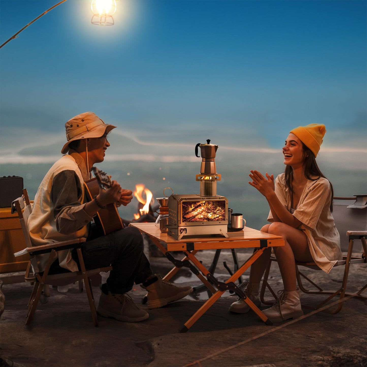 GoHawk Portable Wood Burning Camp Stove 9.5" Mini Heater Burner with Fireproof Glass Window 304 Stainless Steel Cooking Oven Grill Heating Tray for BackPacking Camping Tent Fishing Hiking Picnic BBQ
