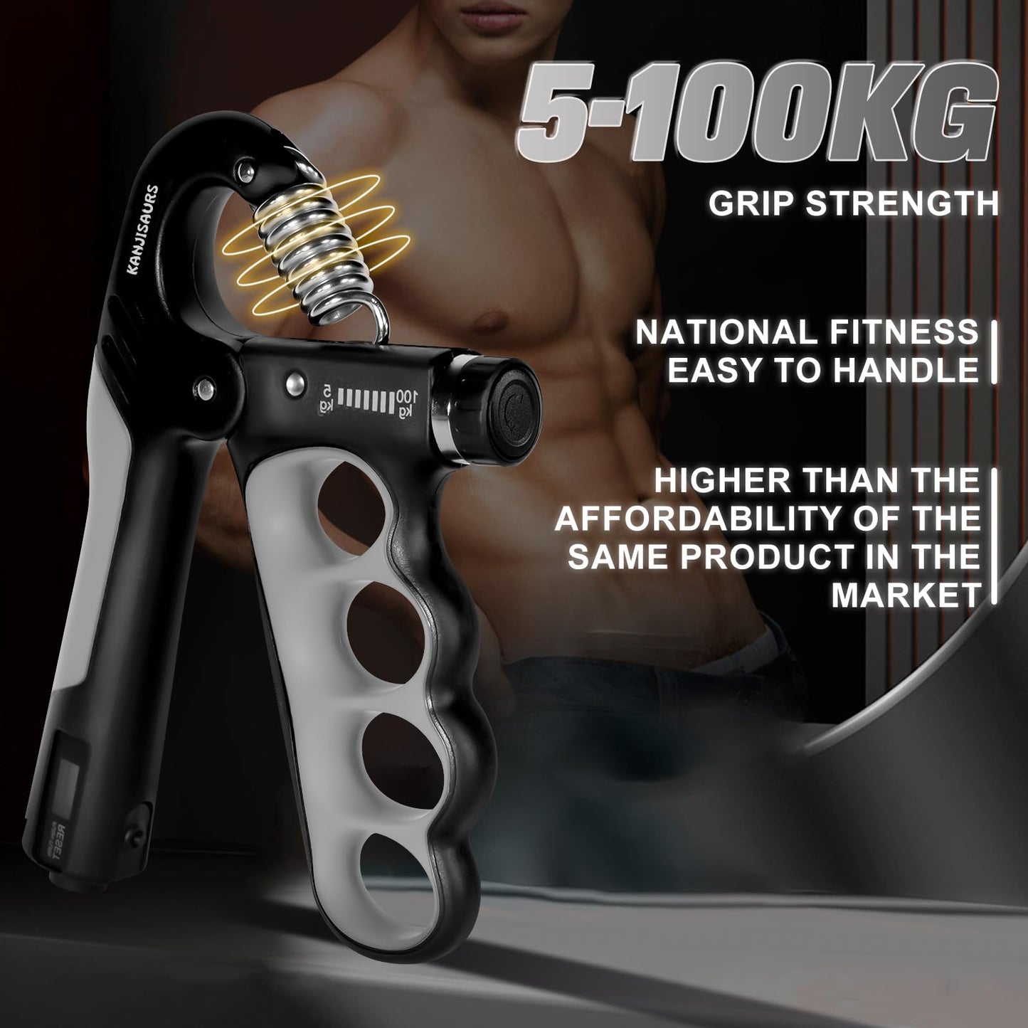 KANJISAURS Grip Strength Trainer,Adjustable Resistance Forearm Strengthener,Five Fingers Grip Strength Trainer with Digital Counter,Hand Gripper Strengthener.