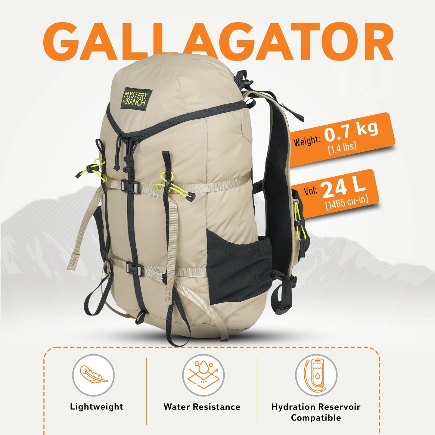 Mystery Ranch Gallagator 25 Backpack – Weather Resistant Travel Bag with Sternum Strap – Hummus Dobby, 25L, L/XL