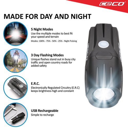 CECO-USA: 1,000 Lumen USB Rechargeable Bicycle Headlight – HARD MOUNT VERSION - Tough & Durable IP67 Waterproof & FL-1 Impact Resistant– Super Bright Model F1000 – For Commuters, Road & Mountain Bikes