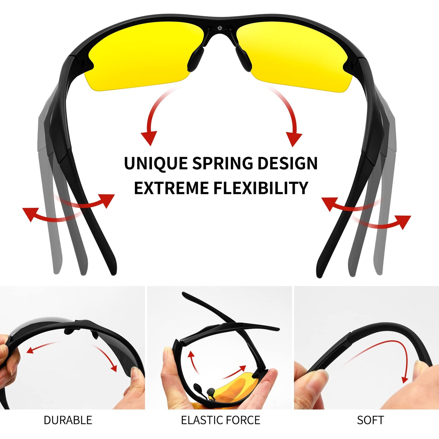 KANASTAL Polarized Night Vision Glasses for Men Women Anti Glare Nighttime Driving Glasses Astigmatism Yellow Lens Sports Shades Cycling Running Accessories