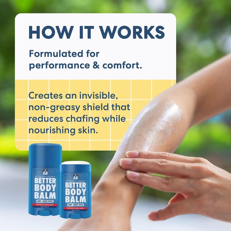 Dr. Frederick's Original Anti Chafing Stick – Better Body Balm – 2.82 oz Jumbo – Doctor-Developed Natural Beeswax Formula – Water Resistant – Chub Rub & Thigh, Bra Line, Underarm Relief