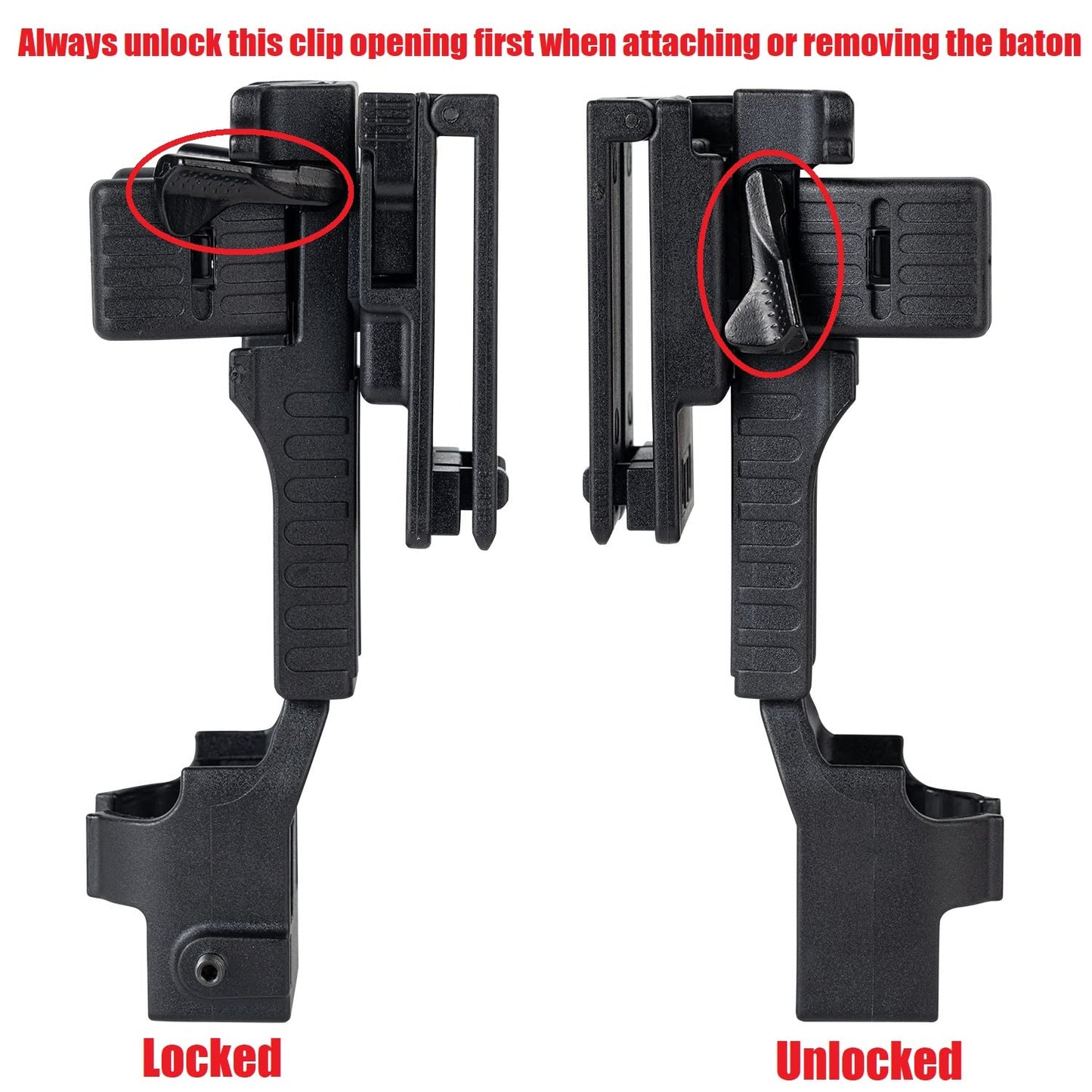 TACNEX Quick Release Baton Holder w/Duty Belt Clip Rotatable Police Baton Holster 16"-21"-26" Telescopic Baton Carrier ASP Baton Carry Case Expandable Baton Flashlight Support Stand for LE Security
