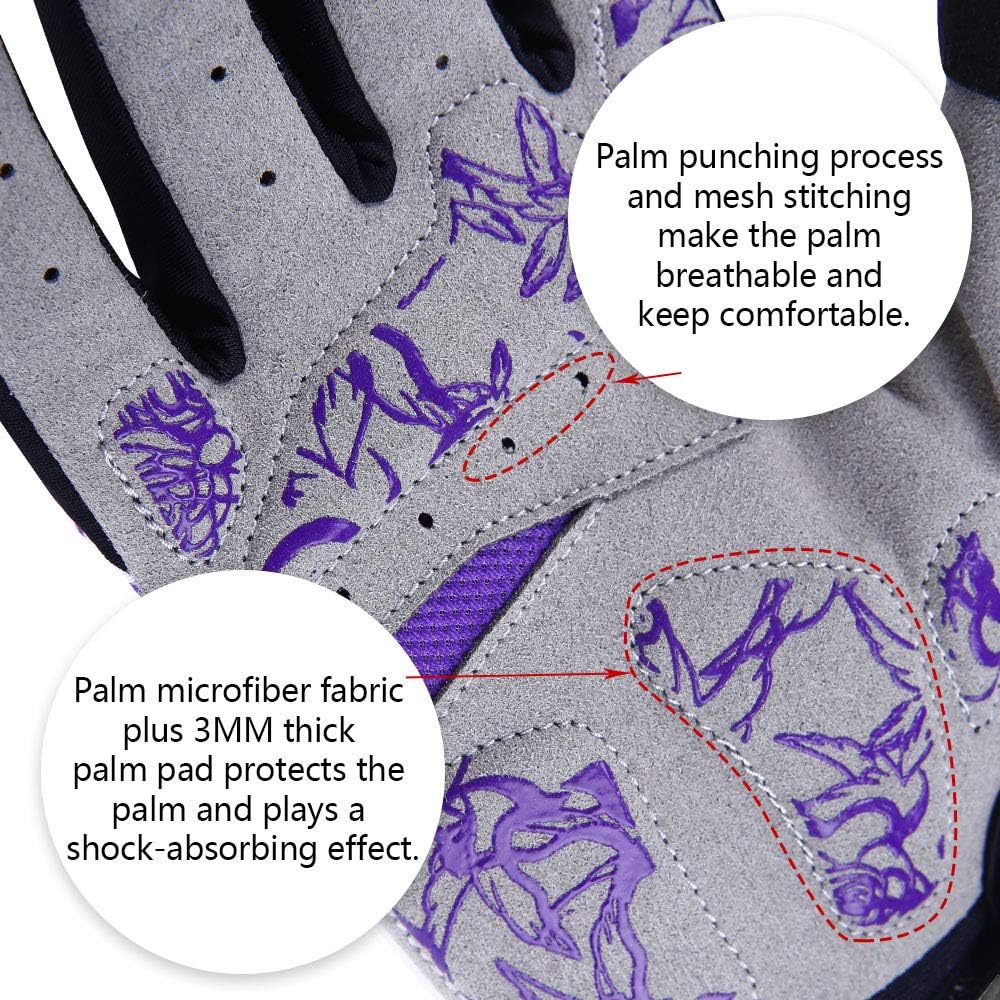 Pink Floral Cycling Gloves for Women | Full Finger Gel Padded Workout Gloves