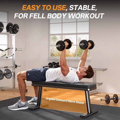 YAMO Flat Bench, 1455LBS/660KG Weight Bench for Home Gym, Easy Assembly Workout Bench with Adjustable foot Caps, Multipurpose Strength Training Bench Press for Full Body Workout