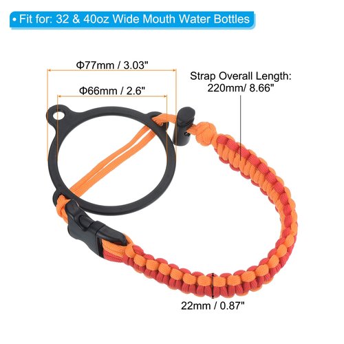 PATIKIL Water Bottle Holder, Paracord Handle Carrying Lanyard Strap Carrier with Ring for 32oz to 40oz Wide Mouth Bottles, Red, Orange