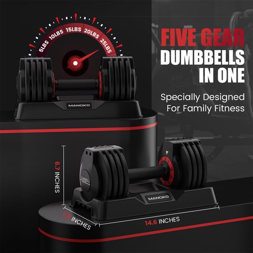 Mangko Adjustable Dumbbell 25LB Single Weight, 5 in 1 With Anti-Slip Metal Handle, Suitable for Home Gym Exercise Equipment