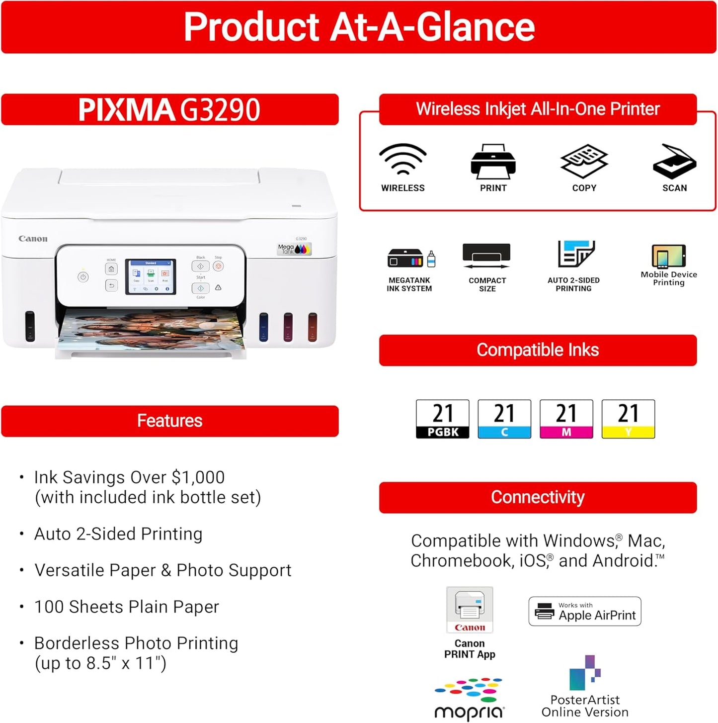 Canon MegaTank G3270 All-in-One Wireless Inkjet Printer. for Home Use, Print, Scan and Copy