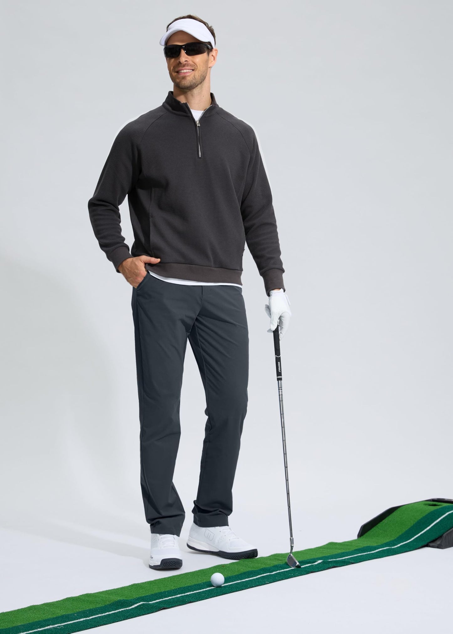 Pudolla Men's Golf Pants Mens Stretch Dress Pants 32 Lightweight Quick Dry Casual Slacks Work Pants with Pockets(Iron Grey 40Wx32L)