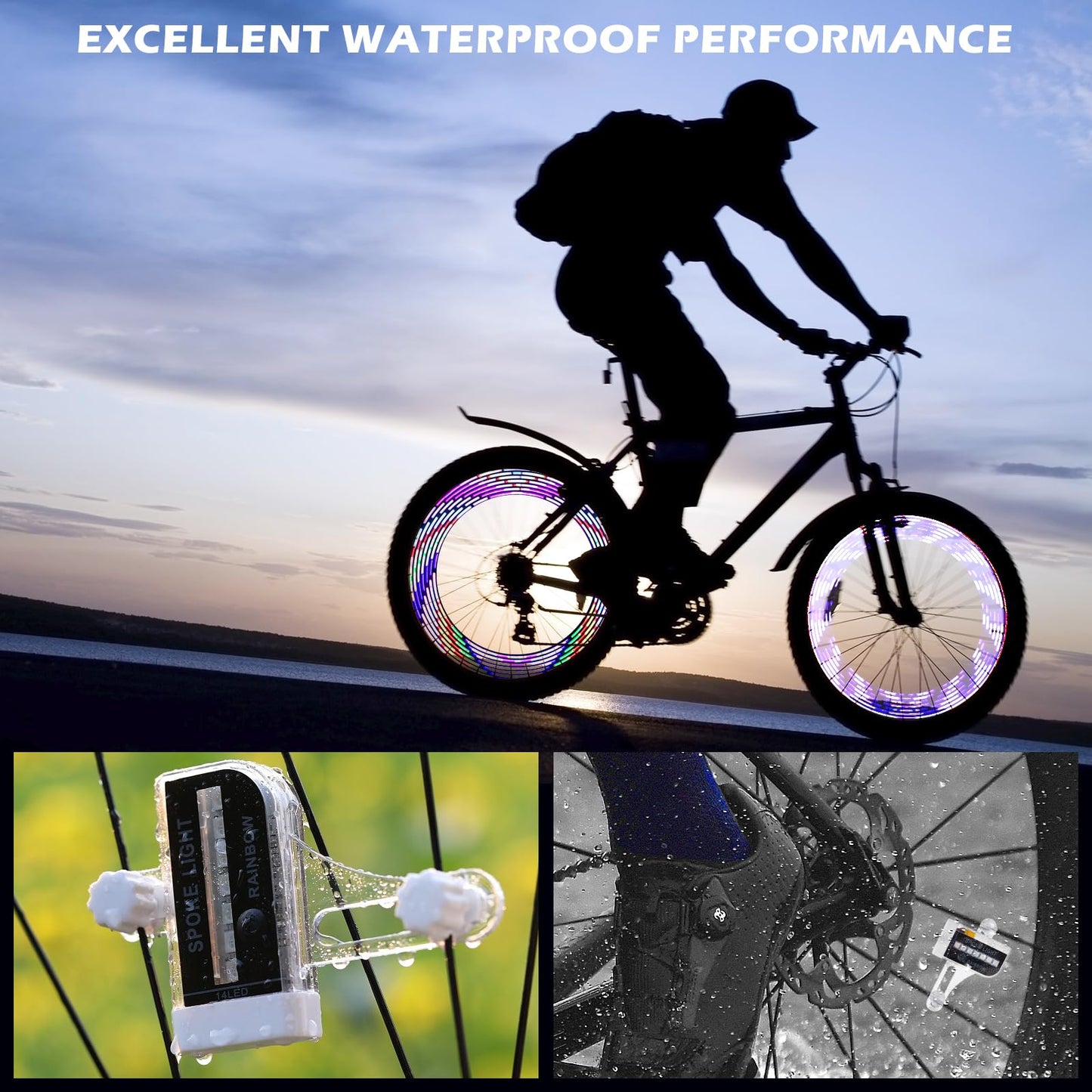2 Tire Rechargeable LED Bike Wheel Lights,30 Patterns Waterproof Bicycle Spoke Lights,Cycling Tire Lights for Night Riding,Cycling Decoration Safety Warning Tire Strip Light for Kids Adults(Pack of 2)