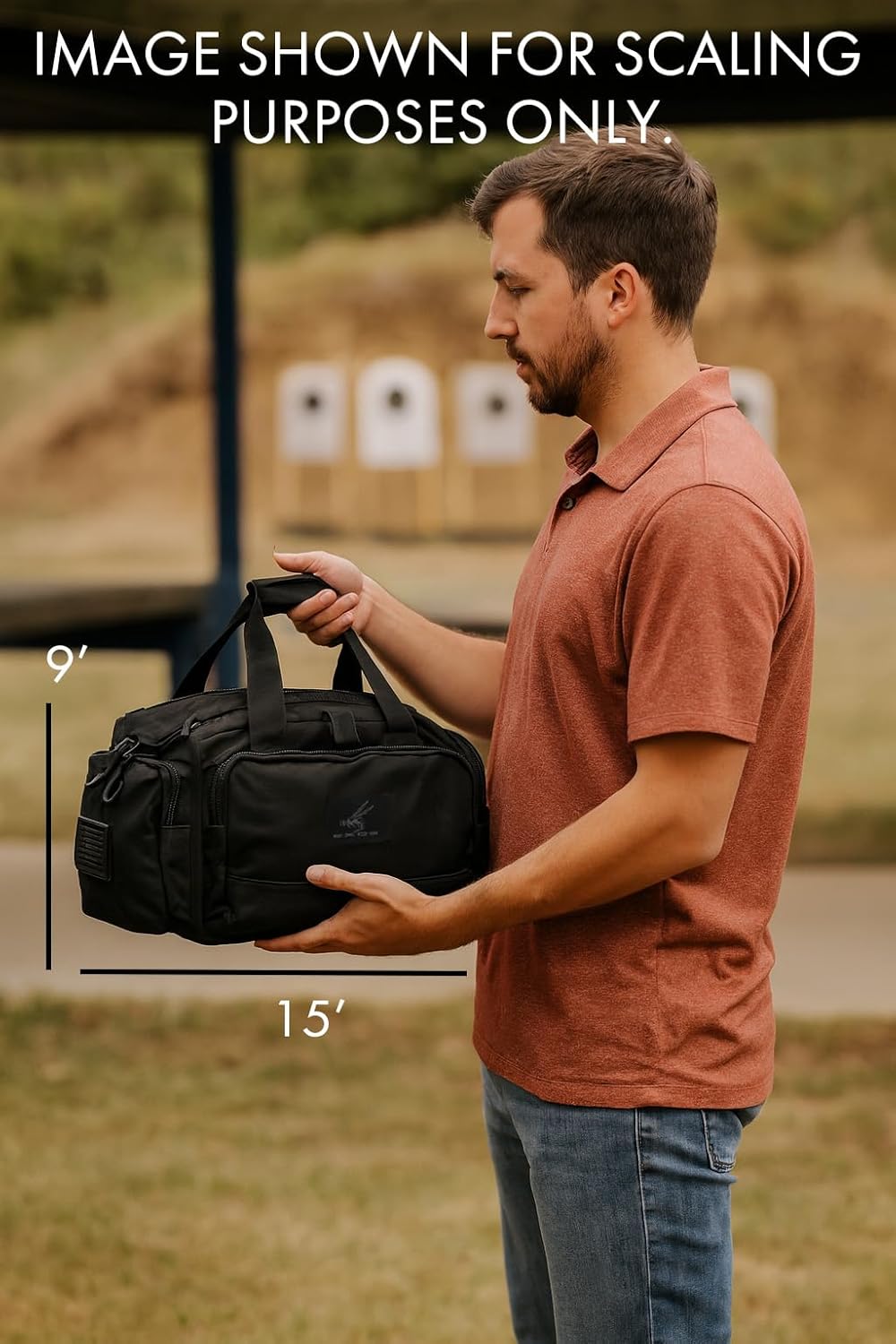 Exos Tactical Range Bag - Medium Size Range Bag for Shooting - Gun Case for Handguns, Ammo Storage, Tactical Backpack, Molle Webbing, Free Subdued USA Patch, Designed in the USA (Black)