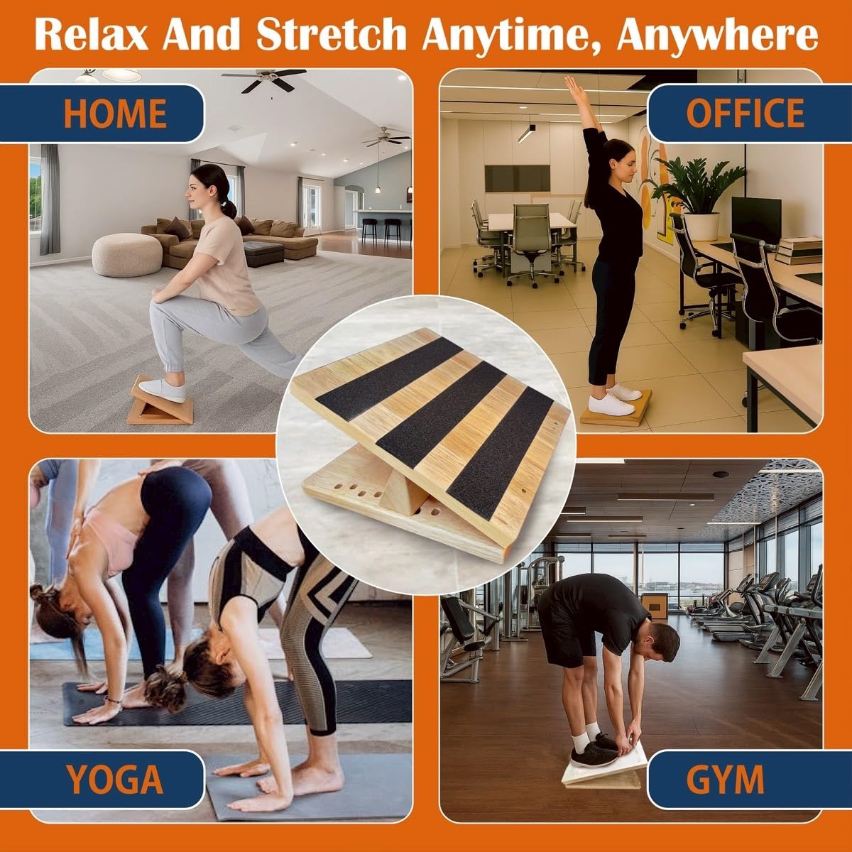 KIJO Studio Professional Wooden Calf Stretcher Slant Board 500 lbs Weight Capacity 16-Angle Adjustable Incline Calf Stretch Slant Board for Calf Stretching Exercise Squat & Physical Therapy Non-Slip