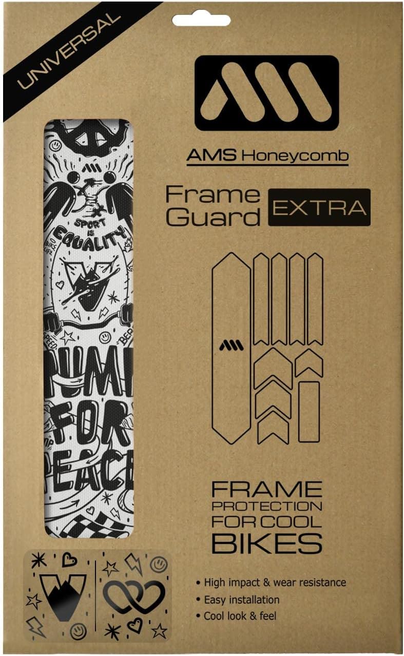 All Mountain Style Bike Frame Protector Extra - Universal Fit, 10-Piece Set for Down Tube, Chainstay, Cable Wear, High-Impact Honeycomb PVC