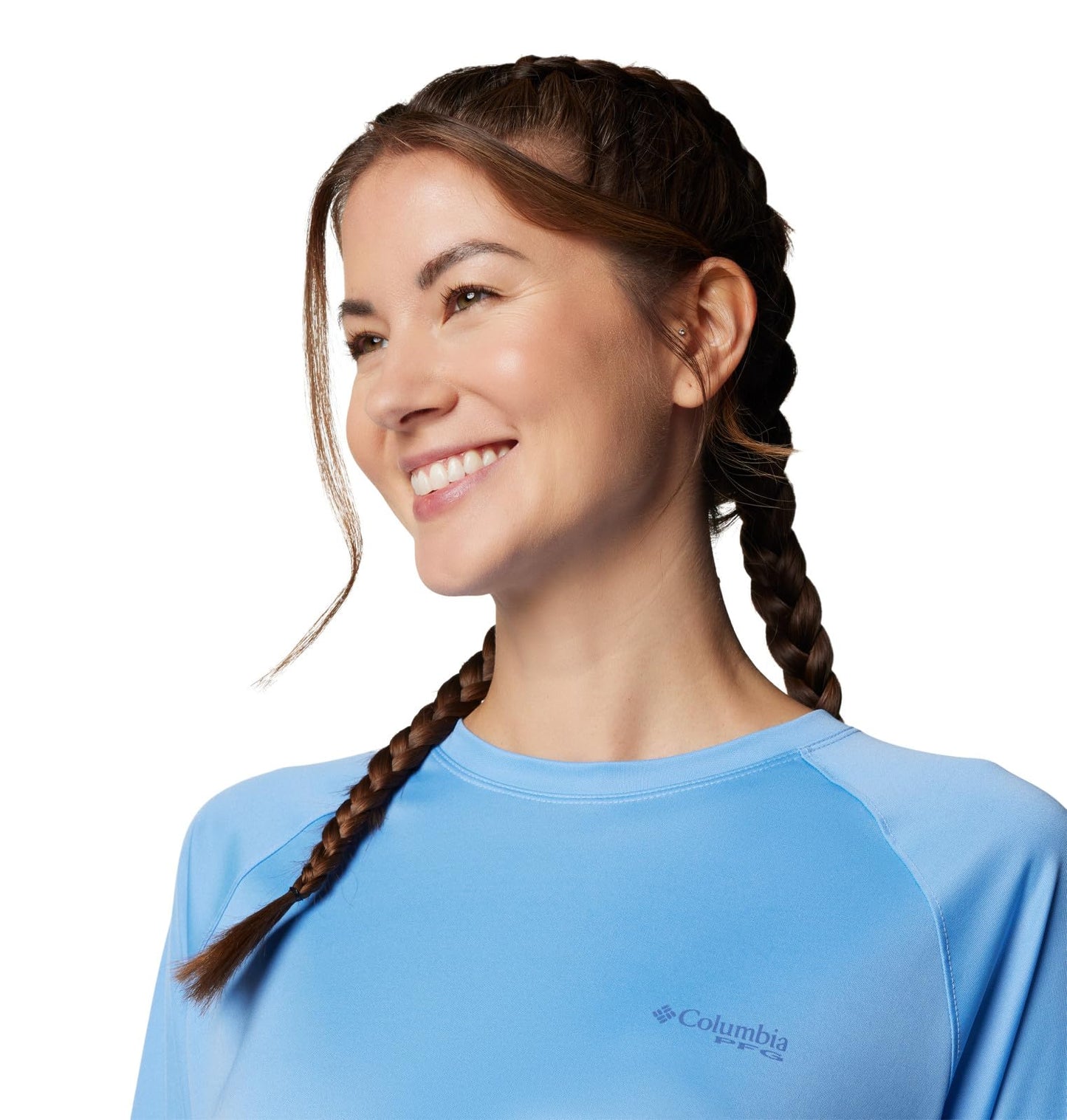 Columbia Women's Tidal Tee II Long Sleeve, White Cap/Bluebell Logo, 2X