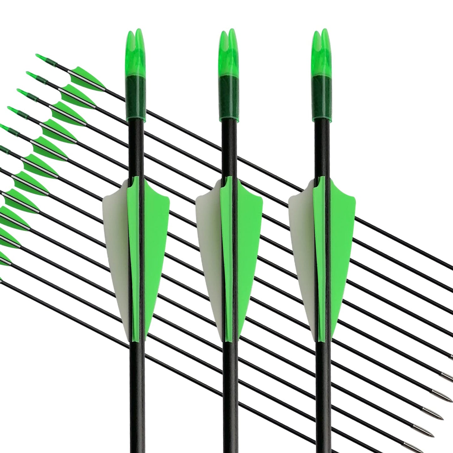 e5e10 31" Fiberglass Arrows Archery Training Practice Target Arrows with Durable Shaft Blunt Tip for Kids Youth or Beginners for Recurve Bow Long Bow (Green and White)