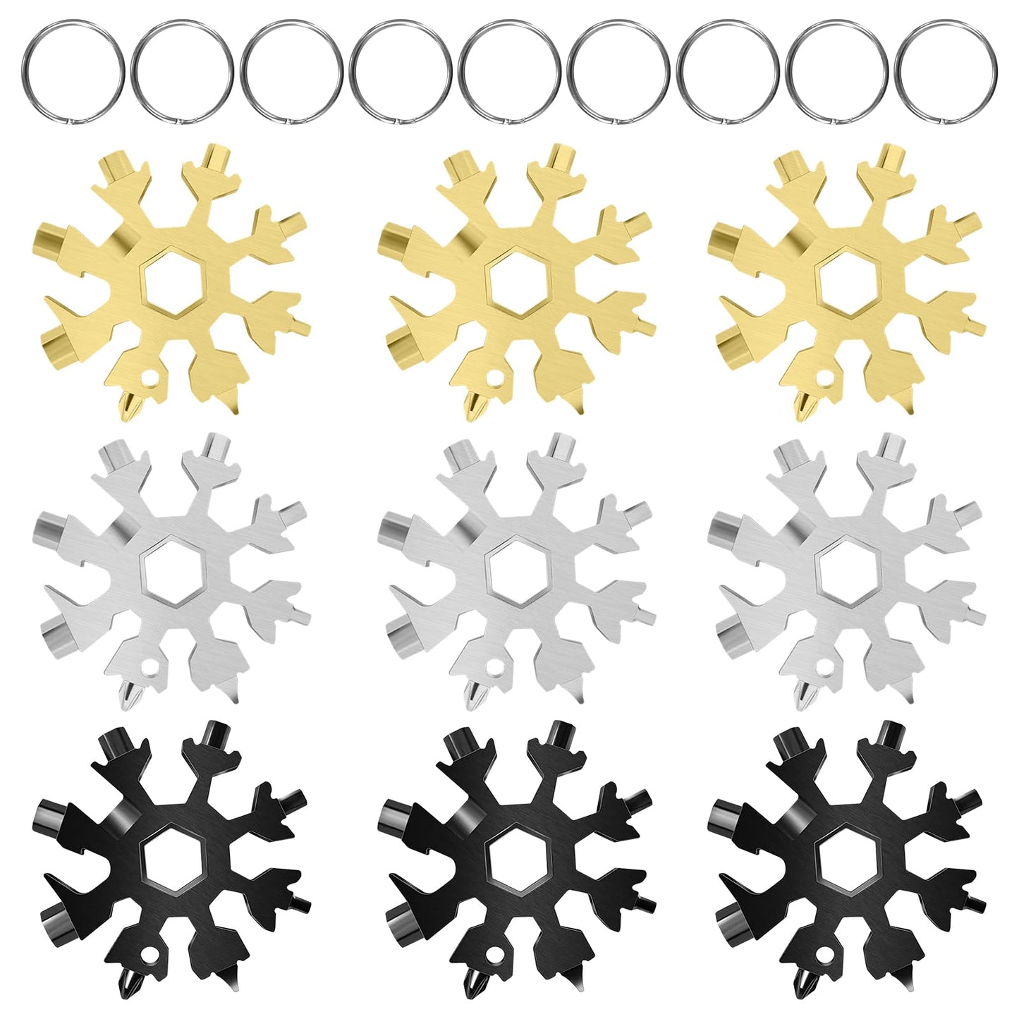 18 in 1 Snowflake Multi Tool 9 Pack Stainless Steel Snowflake Bottle Opener/Flat Phillips Screwdriver Kit/Wrench, Xmas Gifts Stocking Stuffers for Adults, Durable and Portable to Take