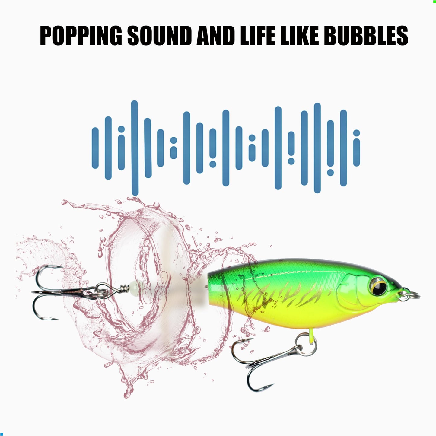 EXAURAFELIS 5pcs 3.66" Plopper Fishing Lures Topwater Fishing Lures Whopper Floating Lure for Catfish Pike Perch Top Water Bass Bait Lure with Propeller Tail Pencil Floating Lure