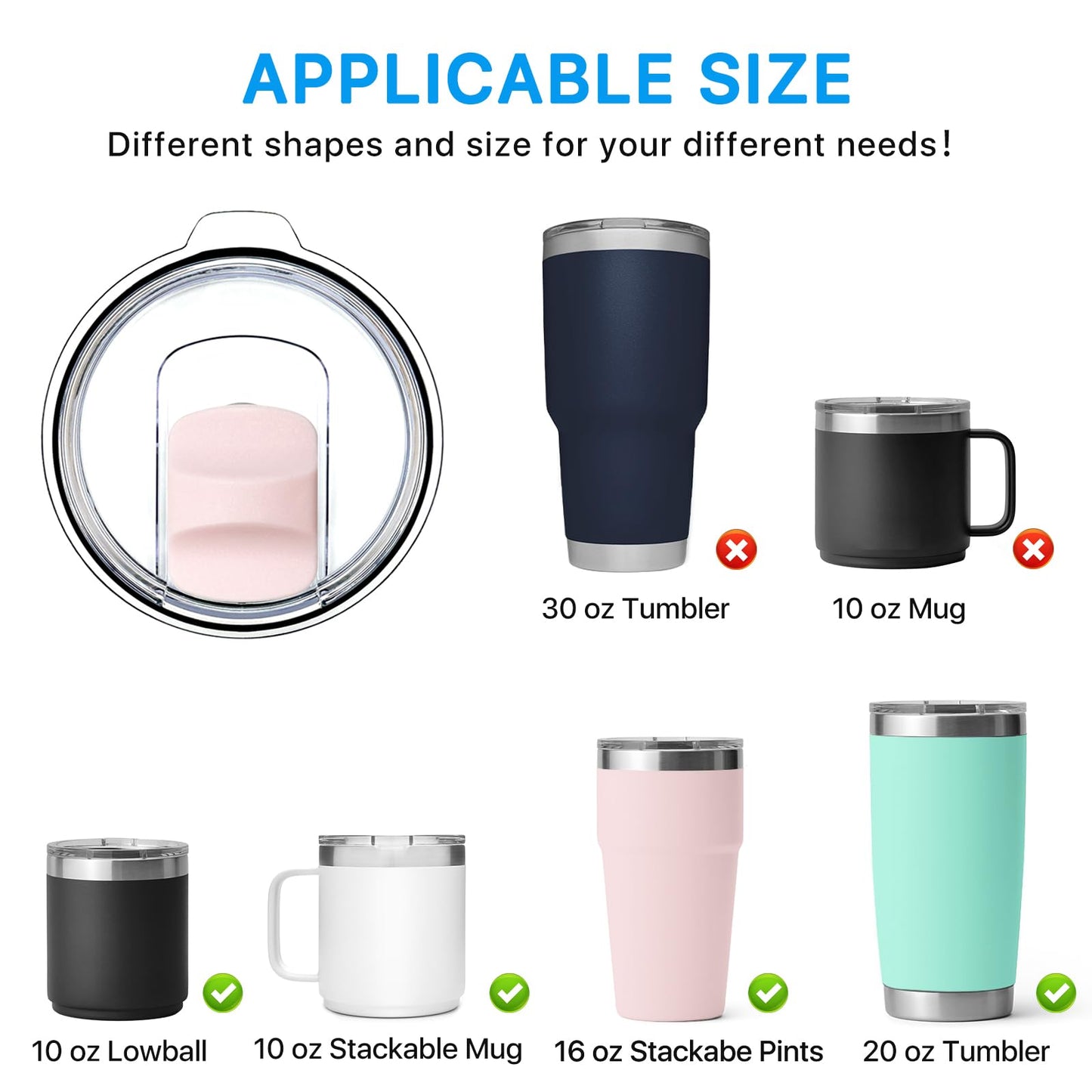 2 Pack 20 oz Tumbler Lid for Yeti Lids with 3 Magnetic Slider Replacement,Replacement Lids Compatible for YETI 20 oz Tumbler, 10/24 oz Mug, 10 oz Lowball