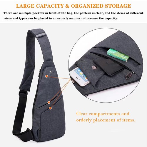 Lcpadri Anti Theft Crossbody Bag, Sling Bag Lightweight Chest Shoulder Backpack with 5 Pockets Adjustable Strap for Outdoor Sport Travel Hiking