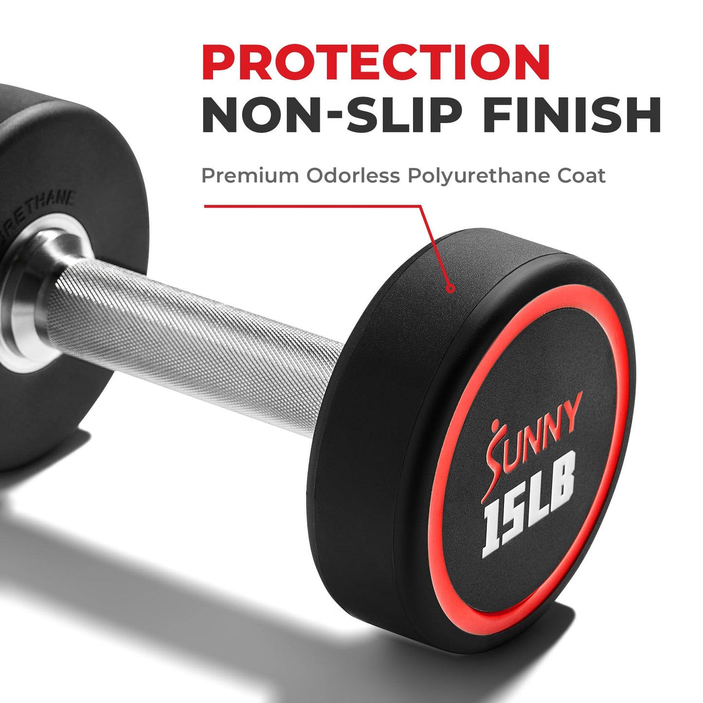Sunny Health & Fitness Premium Polyurethane Commercial Grade Round Dumbbells with Diamond Knurled Handle, Durable Strength Training Equipment for Home Gym, 5-Pound (Pair) - SF-DB02-5