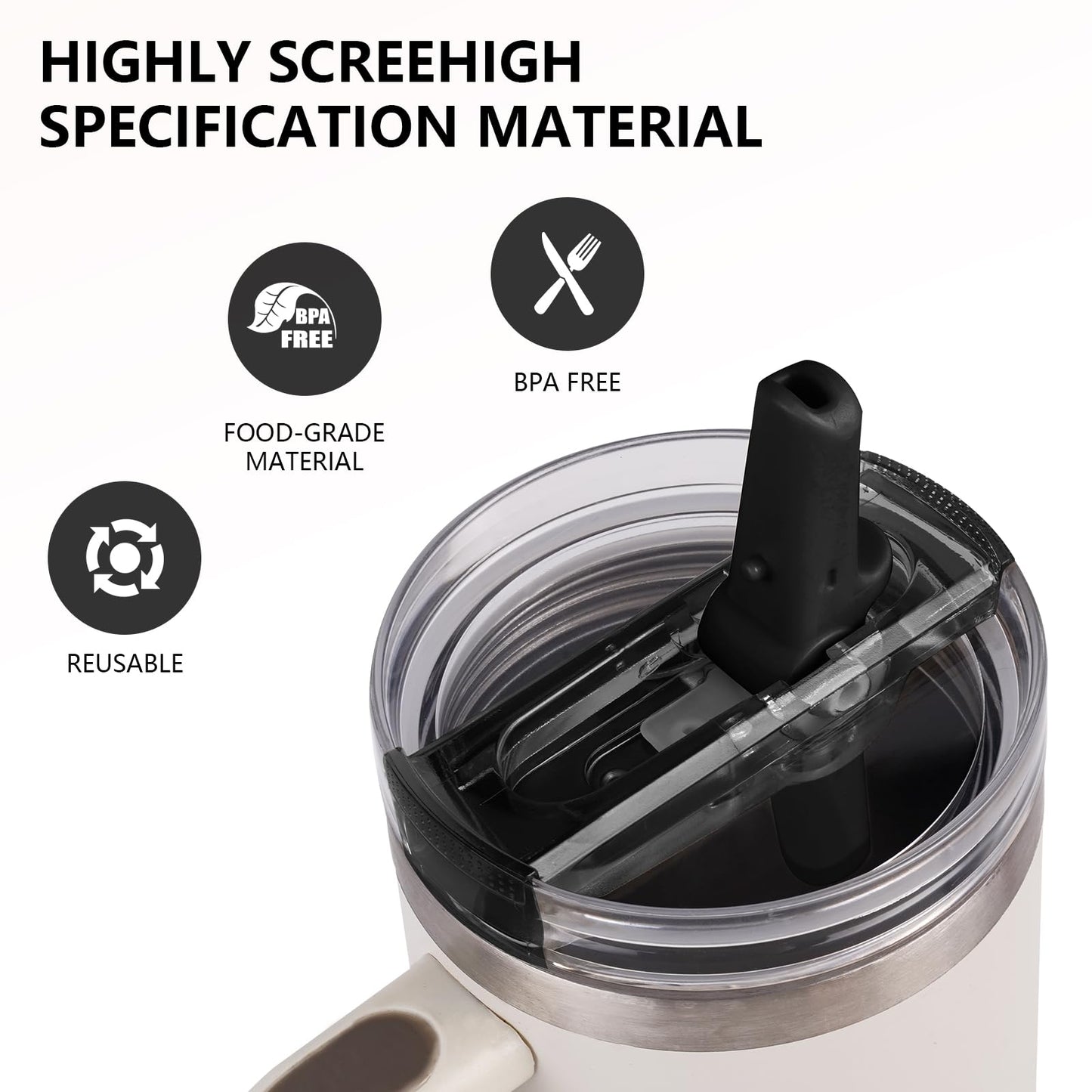 2PC Replacement Leak Proof Tumbler FLIP Lid With Straw - Fit For Stanley ProTour Quencher and Quencher H2.0 40oz,64oz Tumbler (2Black, 40oz and 64oz)