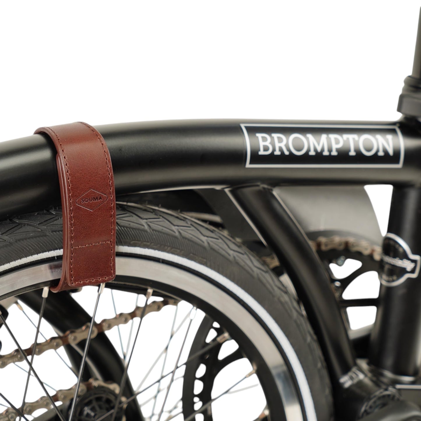 2in1 Leather wheel frame strap for BROMPTON BICYCLE and trousers strap in one - leather bicycle accessory (Brown)