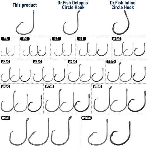Dr.Fish 100 Pack Light Circle Hooks for Fresh & Saltwater Fishing, Offset Wide Gap Live Bait Fishing Hooks Bass Mackerel Striper Flounder Catfish 1/0