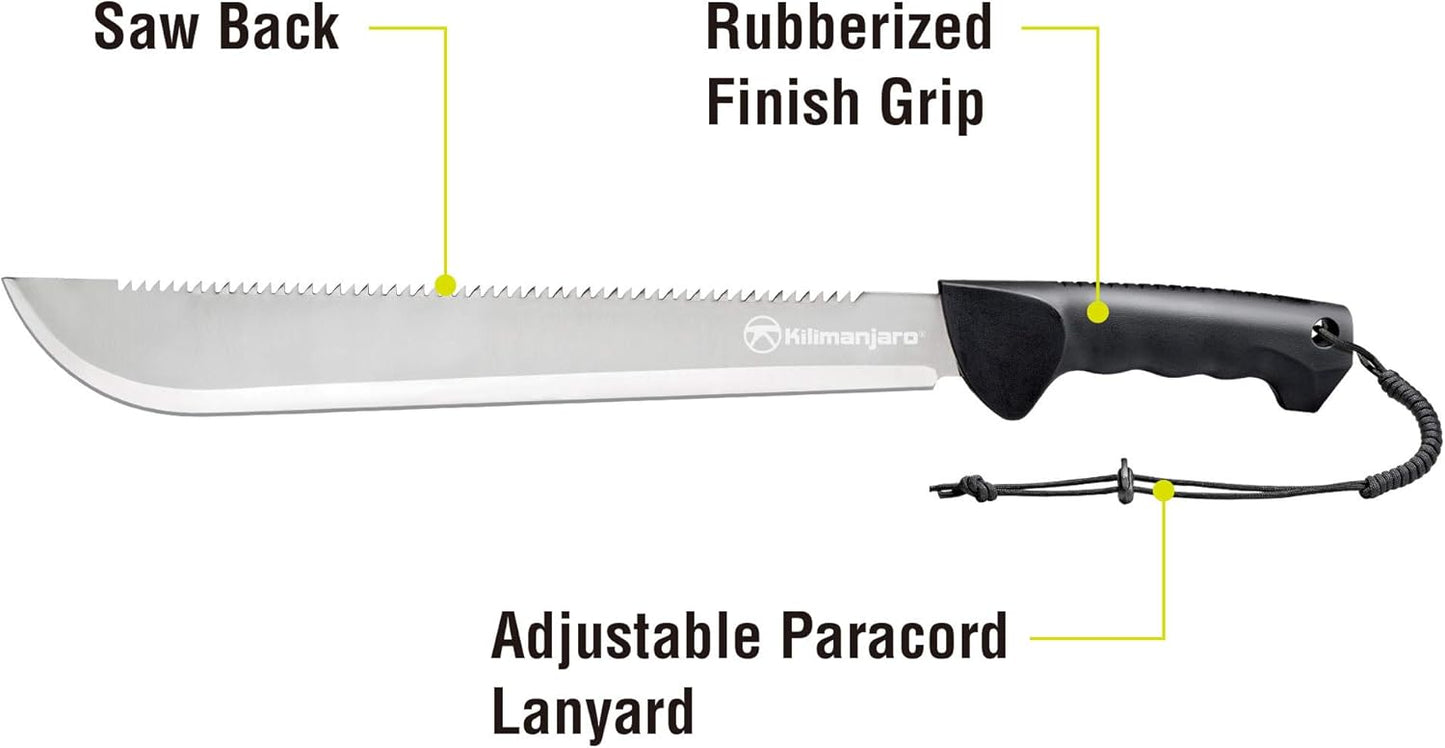 Kilimanjaro 21 Inch Stainless Steel Machete with Serrated Back and Black Finish, Outdoor Survival, Cutting, Hiking, Camping, Outdoor Adventures - 910040