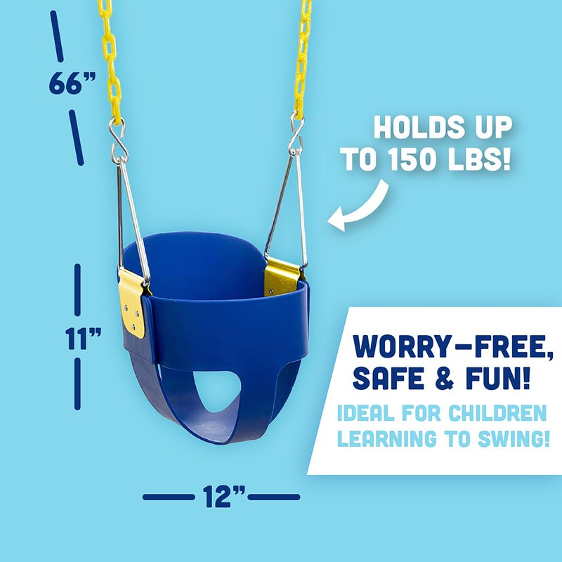 Squirrel Products High Back Full Bucket Toddler Swing Seat, Blue