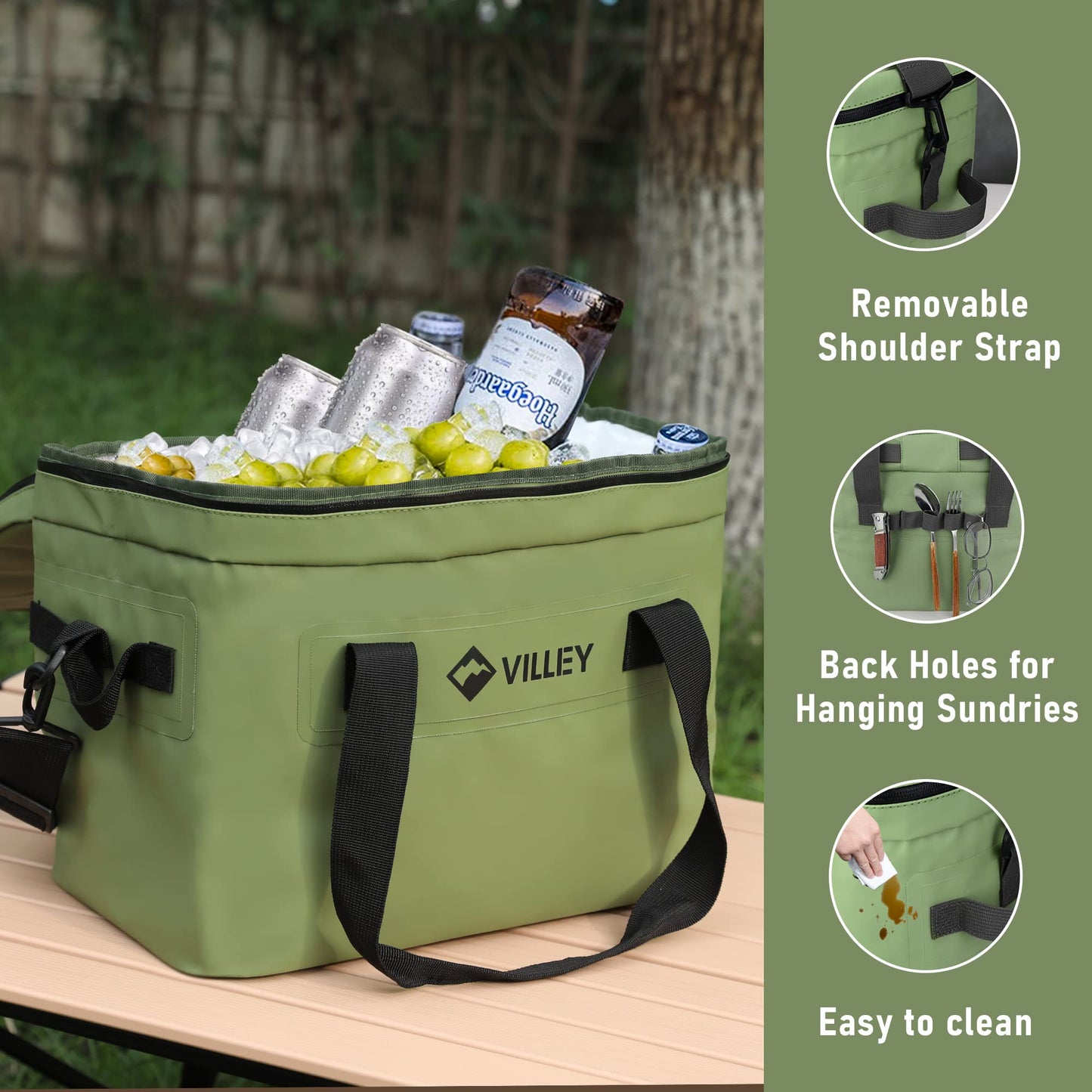 VILLEY Portable Camping Picnic Table and 30 Cans Cooler Bag