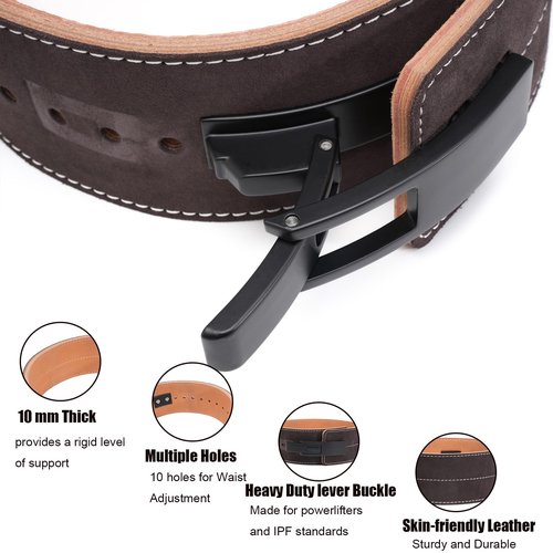 TOUGERJOY 10MM Weight Power Lifting Leather Lever Pro Belt Gym Training Black-Weightlifting Belt for Men and Women – Support Back and Core During Heavy Powerlifting Deadlifts and Squats