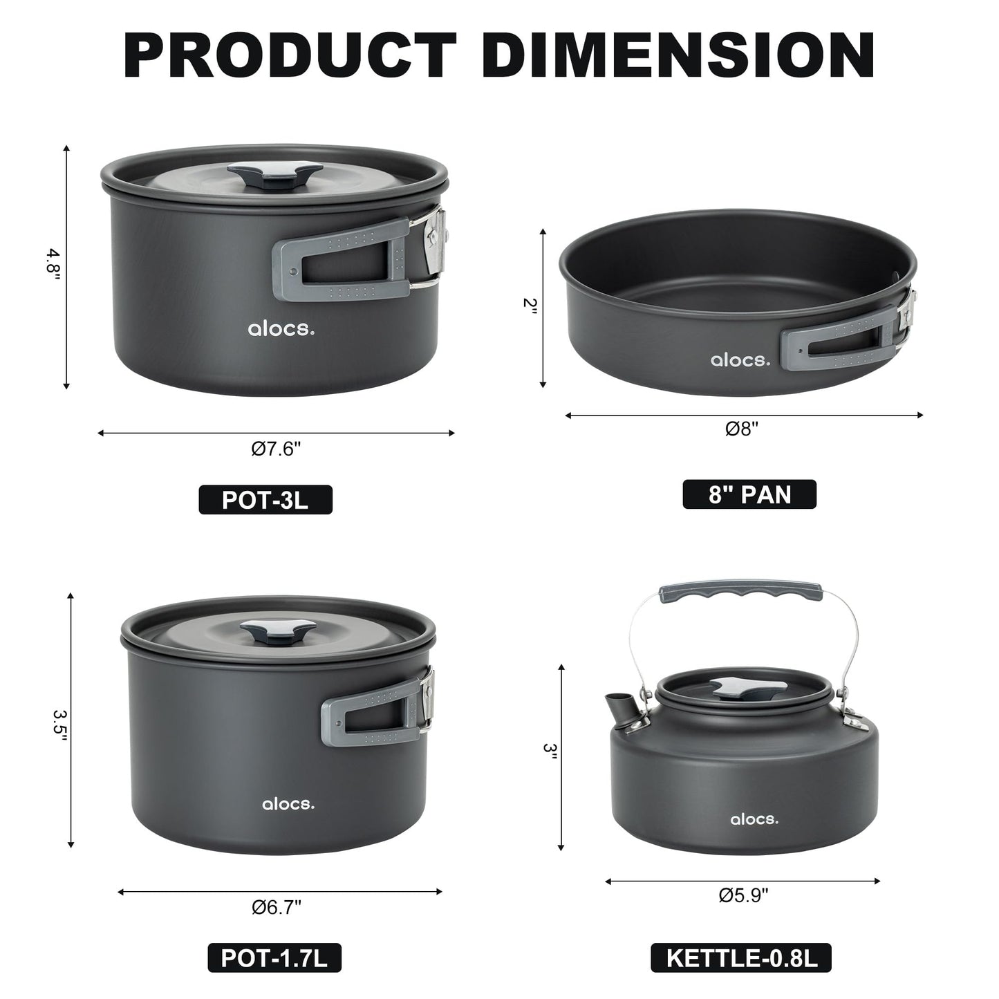 Alocs 17pcs Camping Cookware Set - Lightweight Camping Cookware Mess Kit for 2 - Portable Outdoor Cookware with Kettle - Camping Pots and Pans Set with Stainless Steel Cups Plates Forks Knives Spoons