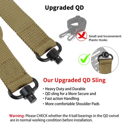 ToopMount Tactical 2 Point Sling QD Swivel Traditional with Easy Length Adjuster Shoulder Pad Adjustable Strap(Upgraded Version) (Khaki-Non Reflective, Good for Hunting)