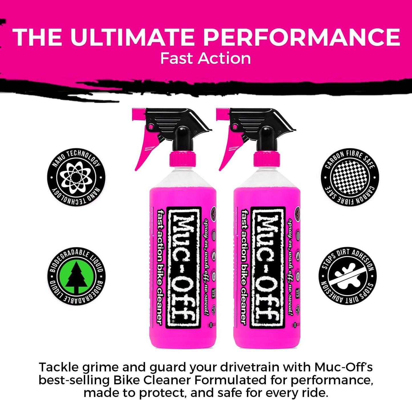 Muc-Off Nano Tech Bike Cleaner 1L | Biodegradable Formula, Safe on Carbon Fibre and All Surfaces | Breaks Down Dirt on a Molecular Level