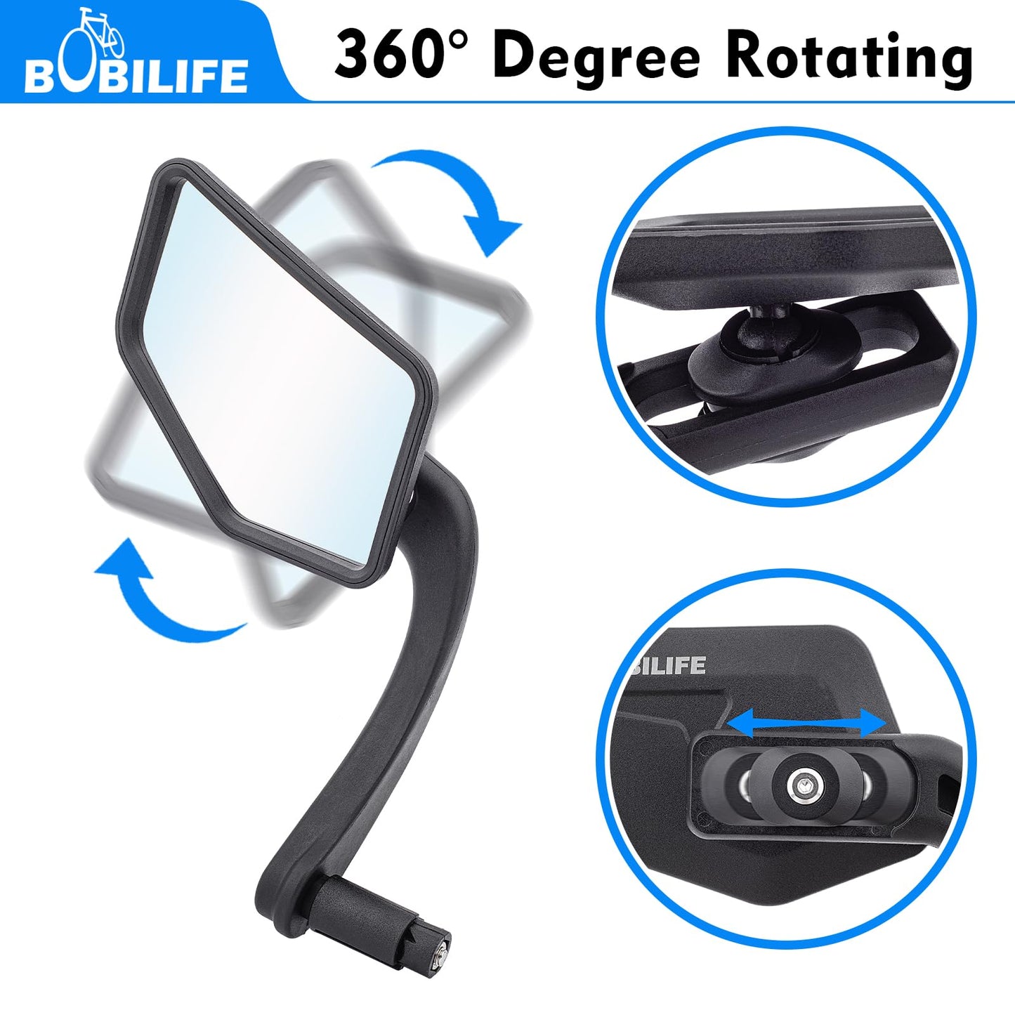 Bike Handlebar Bar End Rear View Mirror - Big Size 360° Adjustable HD Convex Glass Lens Rearview Side Mirrors for Mountain Bike Bicycle Scooter E-bike, 2 Pack