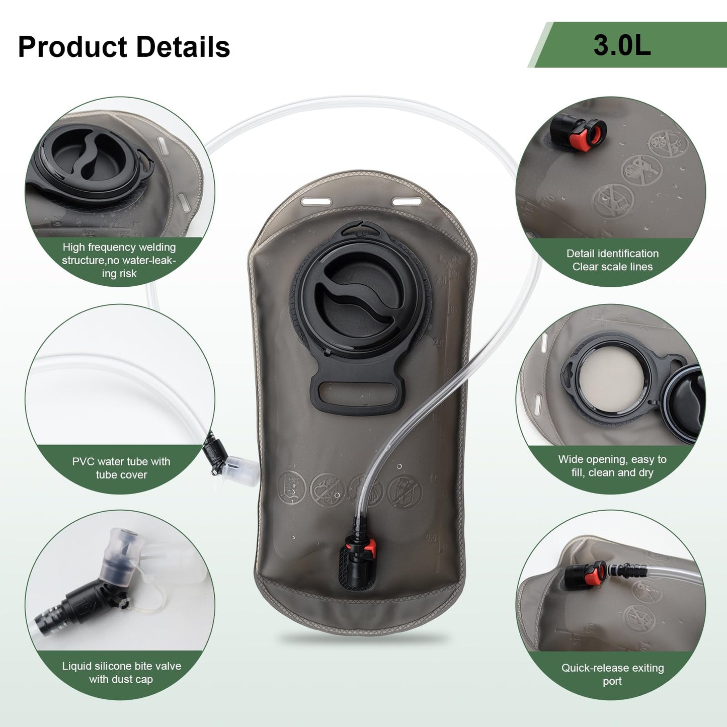 2.5L Large-Capacity TPU Outdoor Hydration Bladder with Matte Finish & Quick-Disconnect Tube for Easy Cleaning – Ideal for Hiking, Biking, and Outdoor Activities