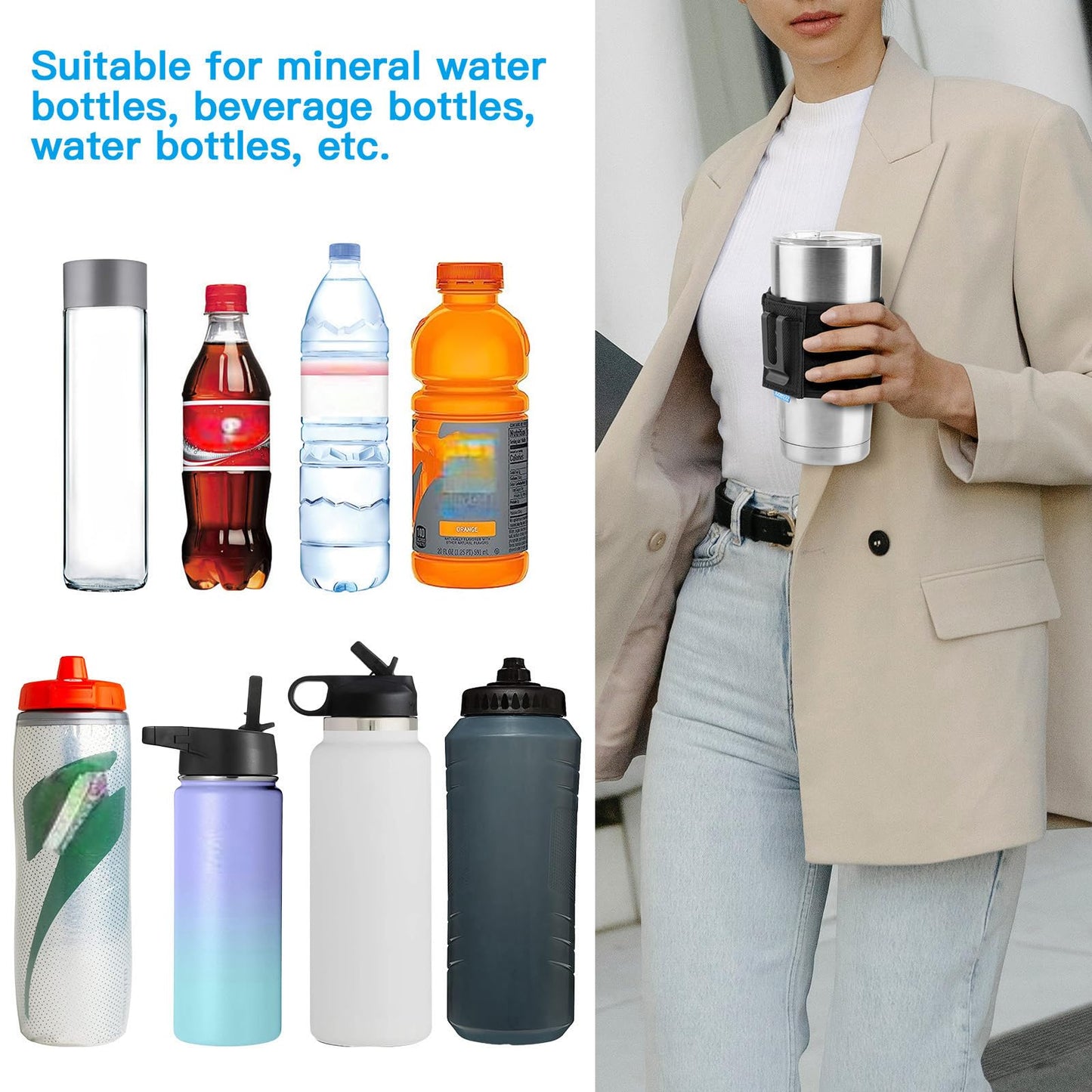 Xxerciz Water Bottle Carrier Holder with Belt Clip Bottle Carrier Sleeve for Mineral Bottle Beverage Bottle and Other Small Water Bottles on Outdoor Walking Hiking Traveling