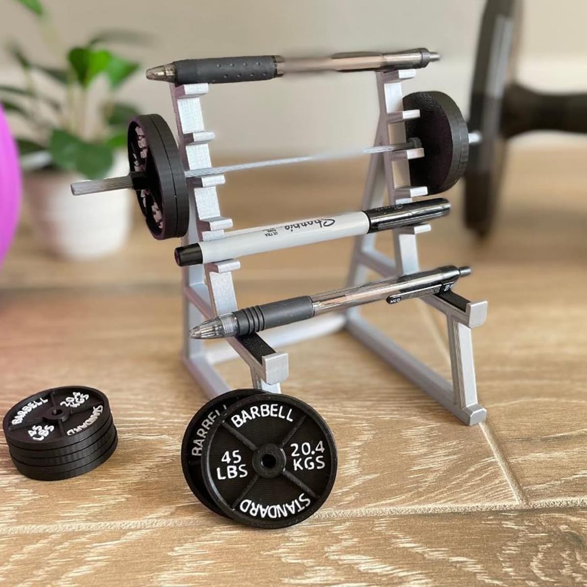 Squat Rack Pen Holder, Mini Barbell Rack Pen Holder Desktop Squat Rack with Barbells and Weights, Fun Desk Accessories for Fitness Enthusiasts and Weightlifting Fans (Barbell Rack Only)