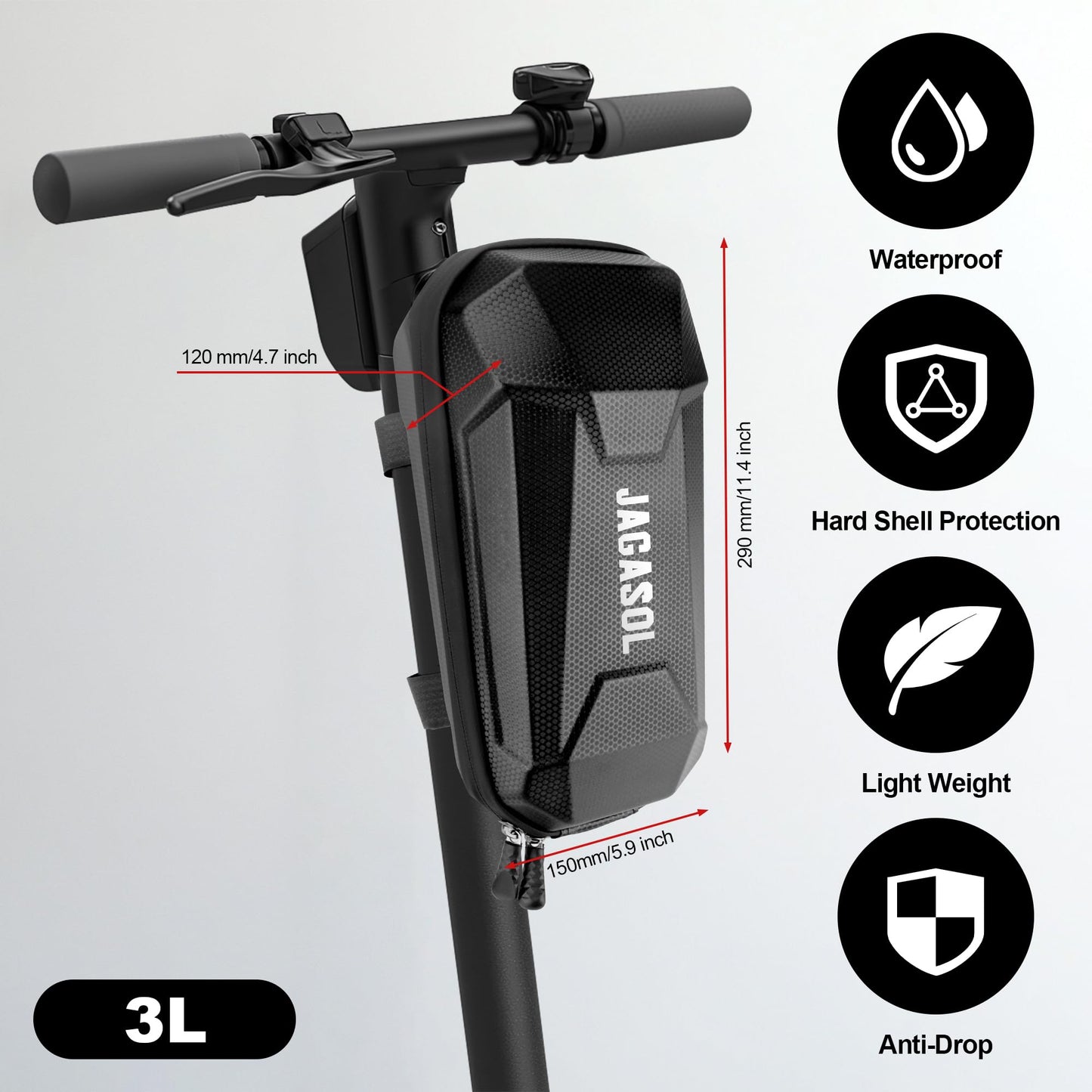 JAGASOL Electric Scooter Bag, Waterproof Scooter Storage Bag, Universal E Scooter Accessories, Scooter Handlebar Bag with Reflective Strip, Hard shell, Large Capacity, Portable