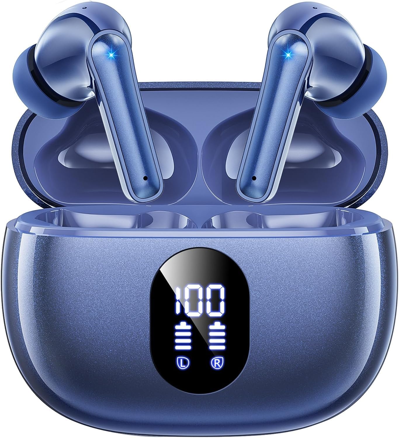 ZZU Wireless Earbuds, Bluetooth Ear Buds with Big Bass Stereo Sound, 48 Hours Playtime, Lightweight in-Ear Fit Earphones, IPX7, Hands-Free Calls with AI for iPhone, Android, Pad, Sports, Workout
