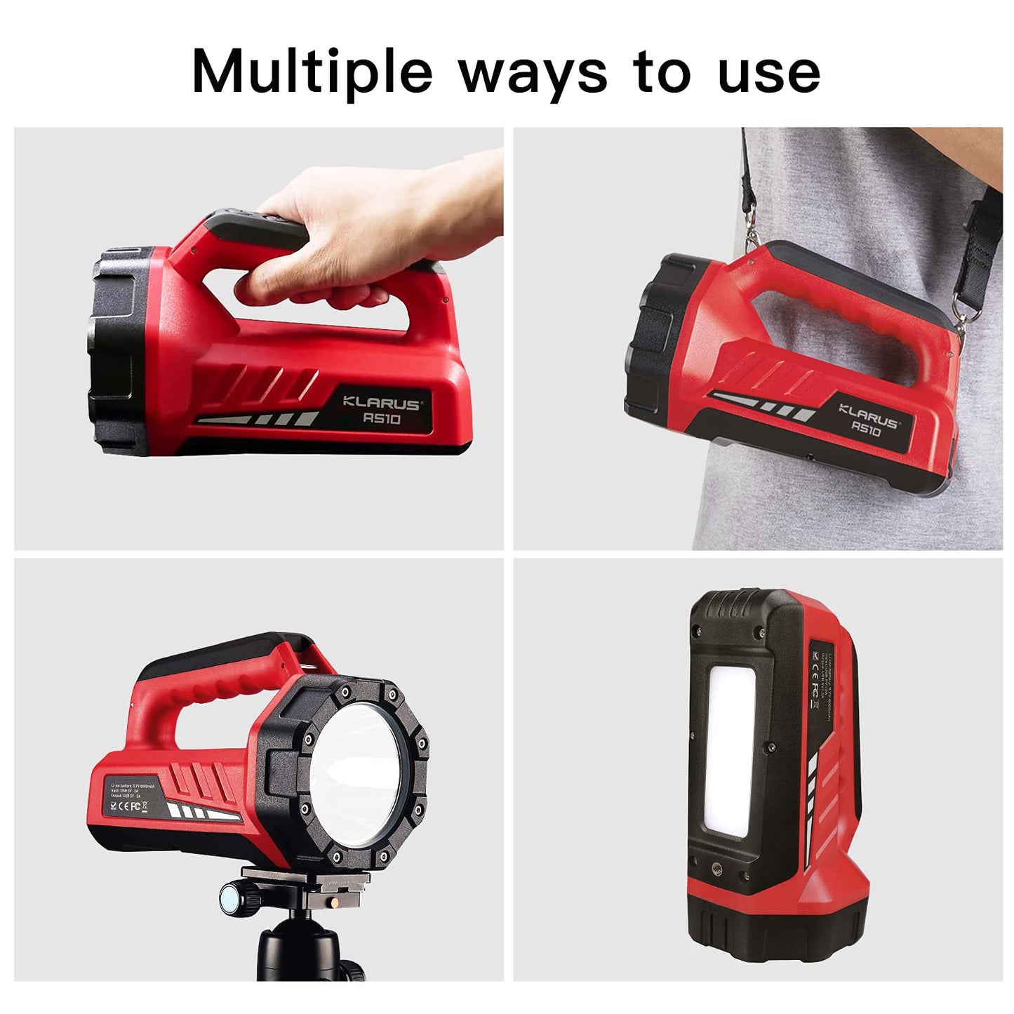 klarus RS10 Big Rechargeable Spotlight: 8000mAh Large Capacity, with Red Flood Mode, Flashlight Lantern Combo, Waterproof Heavy Duty LED Light for Camping, Power Outages and Emergencies